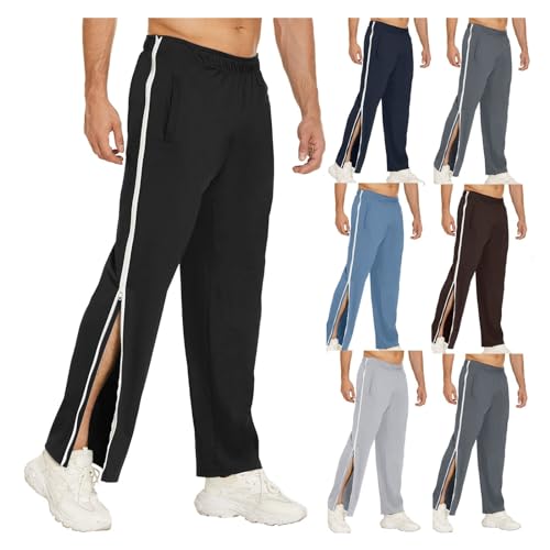 ASIYAN Reha Hose Damen Herren Mit Taschen M-3XL, Jogginghose Reha Hose Herren Seitlich Zu Öffnen a Baggy Freizeithose Mit Seitlichem Reißverschluss Sweatpants Hosen(Noir,XL) von SIYAN