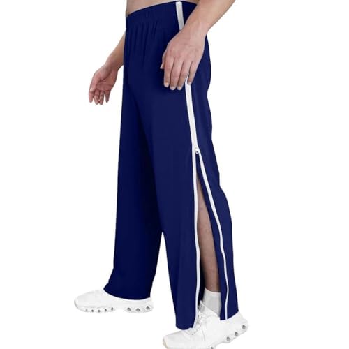 Reissverschluss Jogginghose Reha Hose Damen Herren Seitlich Zu Öffnen Baggy Trainingshose Mit Seitlichem Am Bein Weites Bein Schnellfickerhose (Color : Dark Blue, Size : XL) von SIYAN
