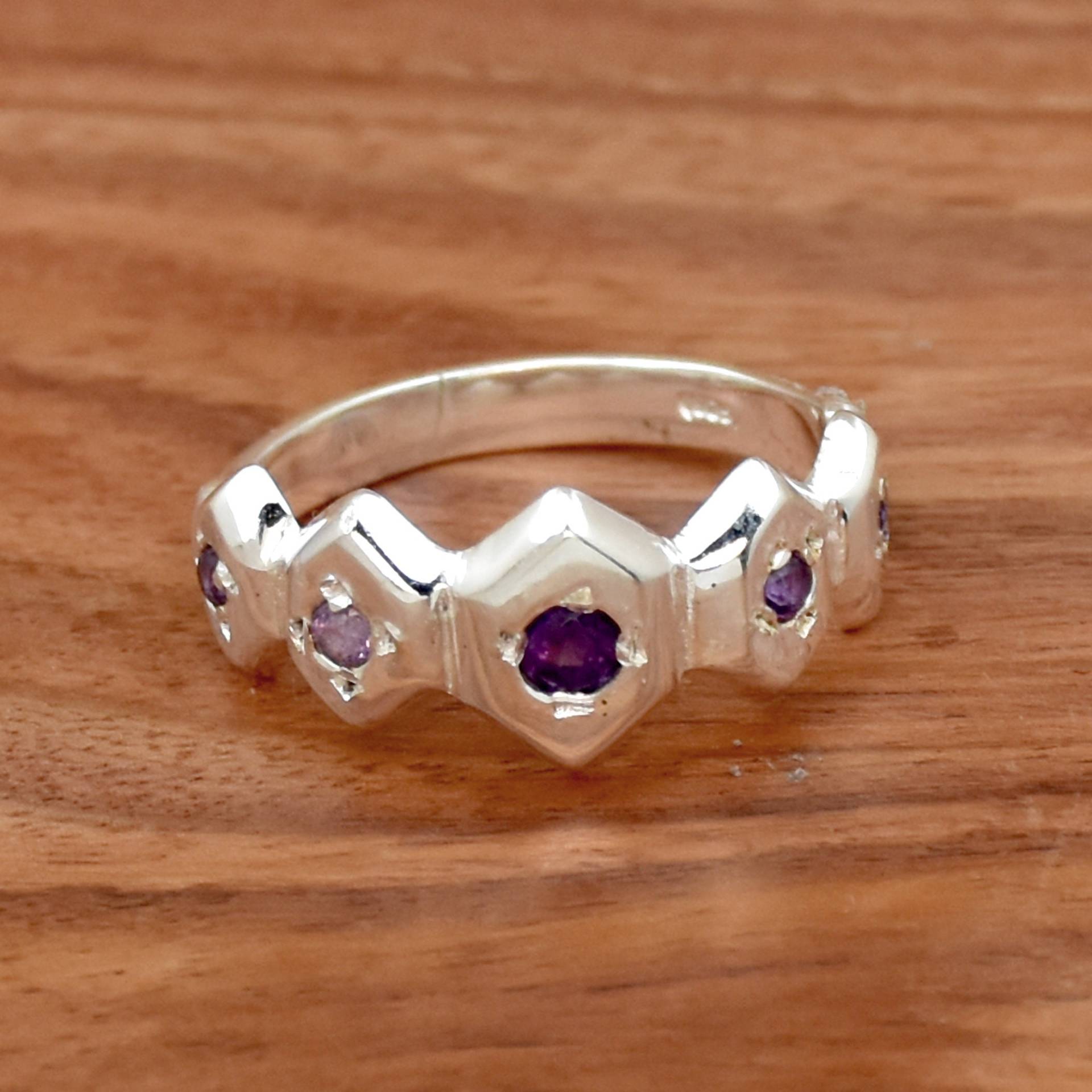 Amethyst Ring, 925 Sterling Silber Ehering, Vielseitiger Handgefertigter Lila Facettierter Statement von ASJewellersStore