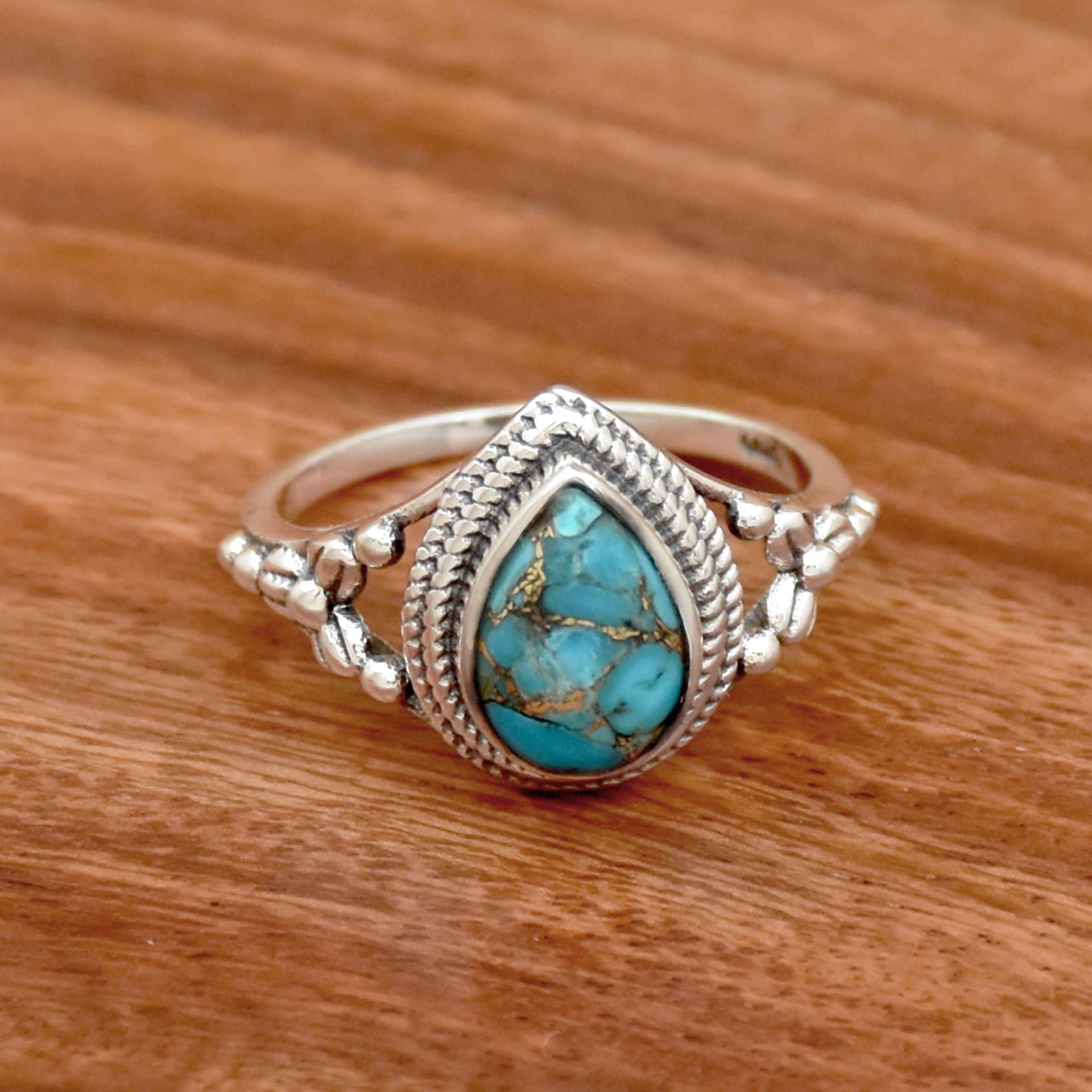 Blauer Kupfer Türkis Ring, 925 Sterling Silber Statement Boho Mädchen Ring von ASJewellersStore