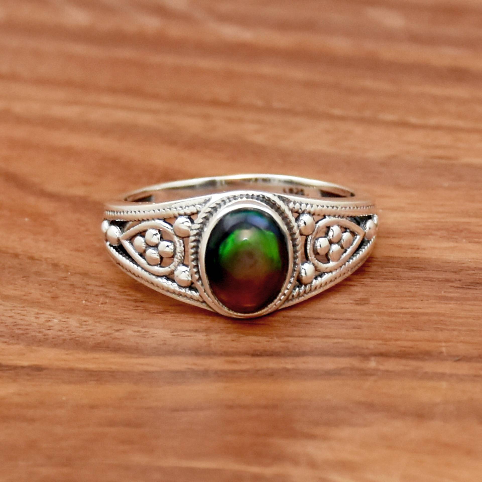 Schwarzer Opal Ring, 925 Sterling Silber Edelstein Handgemachter Frauen Geschenk Für Sie, Oval Boho Statement Ring von ASJewellersStore