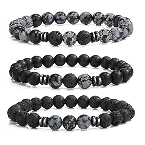 ASKFNASDKMFN Herren-Perlenarmbänder, Paare, passendes Armband-Set, Lavastein-Perlen für Frauen, Steinschmuck von ASKFNASDKMFN
