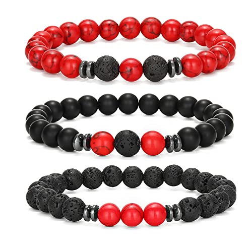 ASKFNASDKMFN Herren-Perlenarmbänder, Paare, passendes Armband-Set, Lavastein-Perlen für Frauen, Steinschmuck von ASKFNASDKMFN