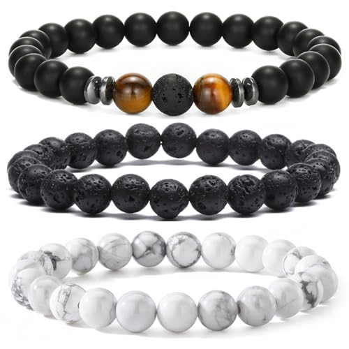 ASKFNASDKMFN Herren-Perlenarmbänder, Paare, passendes Armband-Set, Lavastein-Perlen für Frauen, Steinschmuck ASKFNASDKMFN Herren-Perlenarmbänder, Paare, passendes Armband-Set, Lavastein-Perlen für Frauen, Steinschmuck von ASKFNASDKMFN