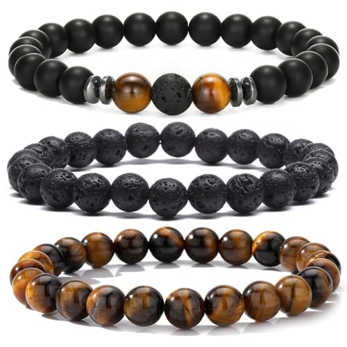 ASKFNASDKMFN Herren-Perlenarmbänder, Paare, passendes Armband-Set, Lavastein-Perlen für Frauen, Steinschmuck von ASKFNASDKMFN