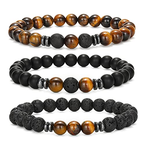 ASKFNASDKMFN Herren-Perlenarmbänder, Paare, passendes Armband-Set, Lavastein-Perlen für Frauen, Steinschmuck ASKFNASDKMFN Herren-Perlenarmbänder, Paare, passendes Armband-Set, Lavastein-Perlen für Frauen, Steinschmuck von ASKFNASDKMFN