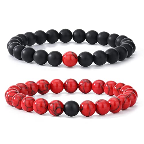 ASKFNASDKMFN Herren-Perlenarmbänder, Paare, passendes Armband-Set, Lavastein-Perlen für Frauen, Steinschmuck von ASKFNASDKMFN