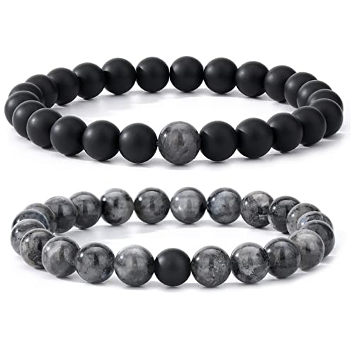 ASKFNASDKMFN Herren-Perlenarmbänder, Paare, passendes Armband-Set, Lavastein-Perlen für Frauen, Steinschmuck von ASKFNASDKMFN