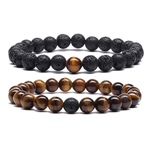 ASKFNASDKMFN Herren-Perlenarmbänder, Paare, passendes Armband-Set, Lavastein-Perlen für Frauen, Steinschmuck ASKFNASDKMFN Herren-Perlenarmbänder, Paare, passendes Armband-Set, Lavastein-Perlen für Frauen, Steinschmuck von ASKFNASDKMFN