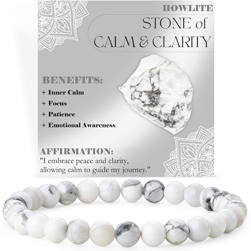 ASKFNASDKMFN Howlith – Calm & Clarity – 6 mm Perlenarmbänder für Frauen, Halbedelstein, elastisch, Schmuck, Yoga-Schutz, Geschenke ASKFNASDKMFN Howlith – Calm & Clarity – 6 mm Perlenarmbänder für Frauen, Halbedelstein, elastisch, Schmuck, Yoga-Schutz, Geschenke von ASKFNASDKMFN