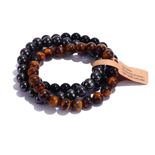 ASKFNASDKMFN Kristallstein-Armbänder für Damen und Herren, Halbedelstein-Armbänder, 8 mm, runde Perlen, Stretch-Perlenarmband, Schmuck, 3 Stück von ASKFNASDKMFN