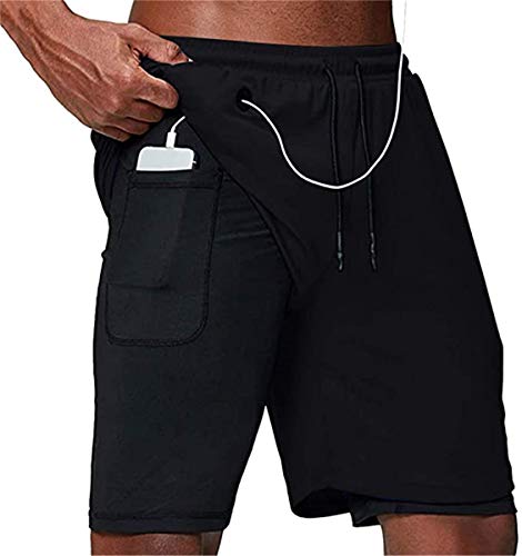 ASKSA 2 in 1 Herren Shorts Trainingshose Dual Kurze Sporthose Männer Fitness Laufhose Sport Hosen(Schwarz,M) von ASKSA