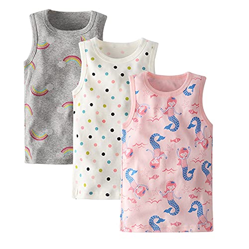 ASKSA 3 Pack Kinder Jungen Mädchen Unterhemden 100% Baumwolle Ärmellos Tank Top Unterwäsche Weste Shirt (Mädchen Meerjungfrau,104 EU) von ASKSA