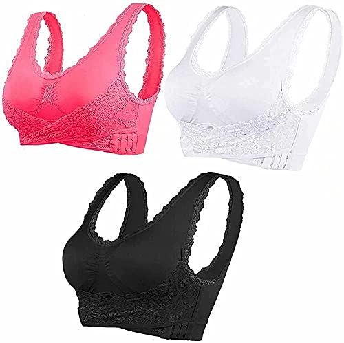 ASKSA Damen 3 Packs BH Nahtlose Spitzen Yoga Fitness Sport Push up BHS Frauen Bustier Lace Bra(Rot+Weiß+Schwarz,S) von ASKSA