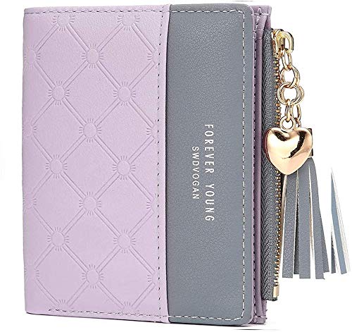 ASKSA Damen Geldbeutel Quaste PU Leder Portemonnaie Multi Slots Kleine Brieftasche Schlanke Kartenhalter Geldbörse Für Frauen (Lila) von ASKSA