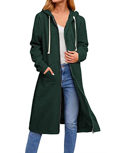 ASKSA Damen Kapuzenjacke Kapuzenpullover Lange Sweatjacke mit Kapuze Hoodie Reißverschluss Oversize Lose Sweatshirt Outwear (Grün,3XL) von ASKSA