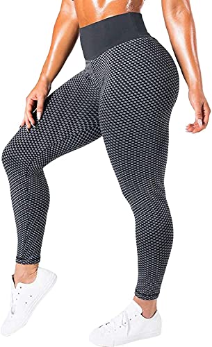 ASKSA Damen Leggings Honeycomb Sporthose Anti Cellulite High Waist Yogahosen Stretch Push Up Workout Heiße Hose Lange Sport Yoga Fitness Butt Lift Jogginghose(Schwarz,M) von ASKSA