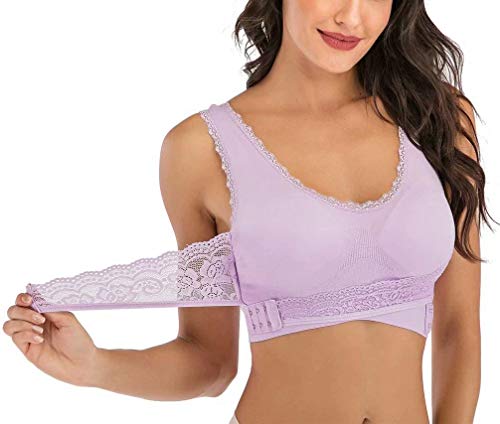 ASKSA Damen Nahtlose Spitzen Yoga Fitness Sport BHS Frauen Bustier Lace Bra(A-violett,M) von ASKSA