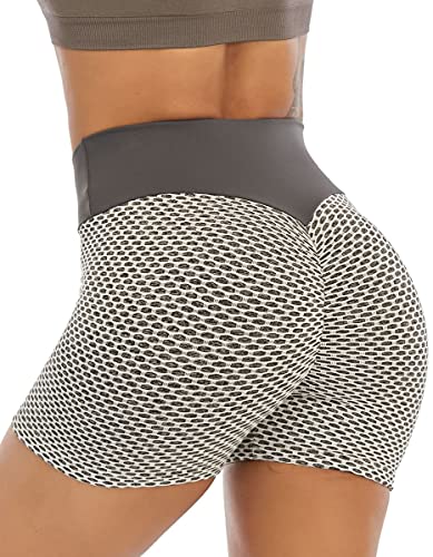 ASKSA Damen Sport Short Leggings Honeycomb Sporthose Anti Cellulite High Waist Yogahosen Push Up Kurze Hose Yoga Fitness Butt Lift Jogginghose(Grau,M) von ASKSA