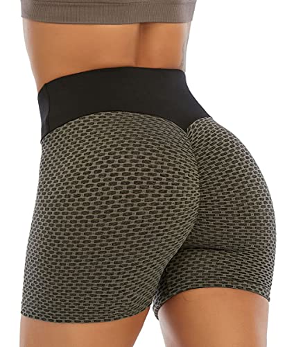 ASKSA Damen Sport Short Leggings Honeycomb Sporthose Anti Cellulite High Waist Yogahosen Push Up Kurze Hose Yoga Fitness Butt Lift Jogginghose(Schwarz,M) von ASKSA