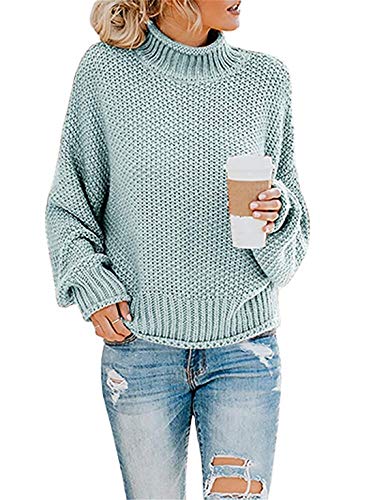 ASKSA Damen Strickpullover Pullover Turtleneck Stricken Pulli Knit Top Pulli Sweatshirt (Hellblau,L) von ASKSA