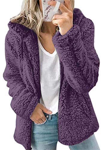 ASKSA Damen-Sweatshirt, lockere Passform, flauschige Sherpa-Fleece-Jacke, mit Reißverschluss, langärmelig Gr. 36, violett von ASKSA