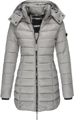 ASKSA Damen Winter Jacke Warme Stepp Mantel Lang Slim Fit Daunenjacke Übergangsjacke mit Kapuze Wintermantel (Grau,S) von ASKSA