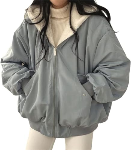 ASKSA Damen Winterjacke Baggy Doppelseitige Parka mit Kapuze Warm Fleece Winter Mantel Jacke Outdoorjacke (Blau,XL) von ASKSA