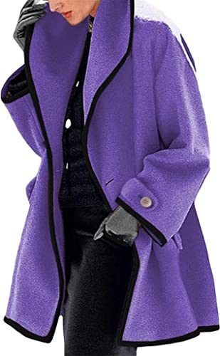 ASKSA Damen Winterjacke Winter Mantel mit Kapuze Langarm Herbst Warmer Mittellange Wintermantel Oversized Winterparka Dufflecoat PEA Coat(Violett,L) von ASKSA