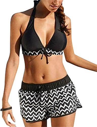 ASKSA Damen Zweiteiliger Bikini Set Push Up Pads Badeanzug Crossover Schwarz Oberteil Triangel Bademode (Schwarz, 5XL) von ASKSA