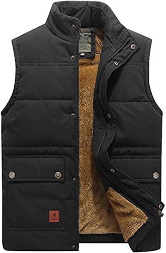 ASKSA Herren Fleeceweste Winter Warme Outdoor Sport Style Weste Anglerweste Ärmellos Jacke mit Stehkragen Einschubtaschen (Stil 2-Schwarz,S) von ASKSA