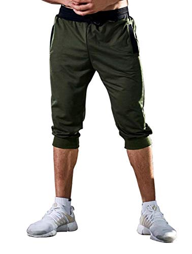 ASKSA Herren Kurze Hose Shorts Sweatshorts Sportshorts 3/4 Jogginghose Slim Fit Jogger Hosen Bermuda (Armeegrün, M) von ASKSA