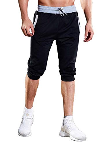 ASKSA Herren Kurze Hose Shorts Sweatshorts Sportshorts 3/4 Jogginghose Slim Fit Jogger Hosen Bermuda (Schwarz, XL) von ASKSA