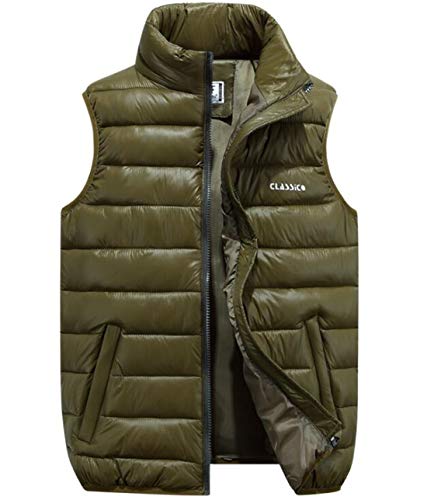 ASKSA Herren Steppweste Stehkragen Daunenweste Bodywarmer Outdoor Weste Winterweste (Grün, XXL) von ASKSA