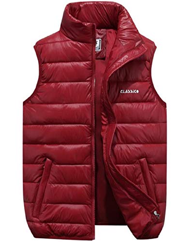 ASKSA Herren Steppweste Stehkragen Daunenweste Bodywarmer Outdoor Weste Winterweste (Rot, XXL) von ASKSA