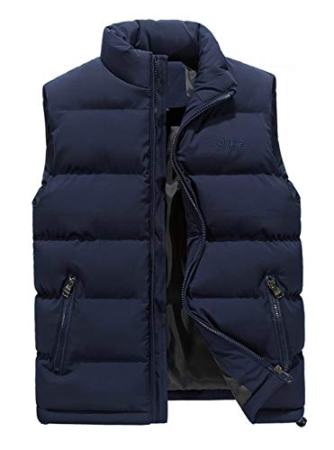 ASKSA Herren Weste Steppweste Stehkragen Daunenweste Bodywarmer ärmellos Slim-fit Outdoor Westen (Dunkelblau, 3XL) von ASKSA