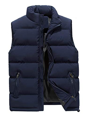 ASKSA Herren Weste Steppweste Stehkragen Daunenweste Bodywarmer ärmellos Slim-fit Outdoor Westen (Dunkelblau, M) von ASKSA