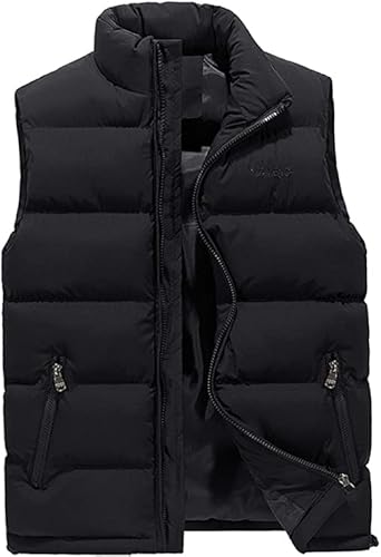 ASKSA Herren Weste Steppweste Stehkragen Daunenweste Bodywarmer ärmellos Slim-fit Outdoor Westen (Schwarz, XL) von ASKSA