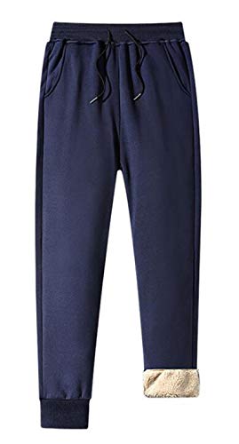 ASKSA Herren Winter Jogginghosen warme Mit Fleece-Innenseite Lange Hose Kordel Trainingshose Sweatpants mit Taschen (Blau,M) von ASKSA