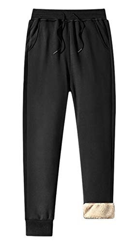 ASKSA Herren Winter Jogginghosen warme Mit Fleece-Innenseite Lange Hose Kordel Trainingshose Sweatpants mit Taschen (Schwarz,4XL) von ASKSA