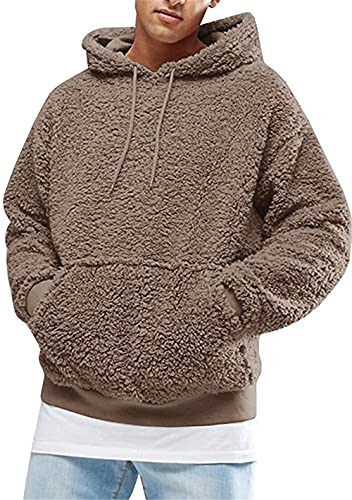 ASKSA Hoodie Herren Kapuzenpullover Teddy Fleece Plüsch Hoodie Sweatshirts Oversized Pullover mit Taschen (Kaffee,M) von ASKSA