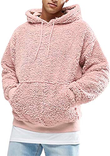 ASKSA Hoodie Herren Kapuzenpullover Teddy Fleece Plüsch Hoodie Sweatshirts Oversized Pullover mit Taschen (Rosa,XL) von ASKSA