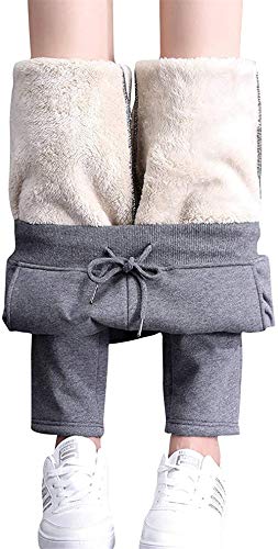 ASKSA Hose Damen Thermo Wanderhose Gefütterte Sweathosen Winter Warm Sportliche Jogginghosen mit Innenfleece Outdoor Sweathose (Dunkelgrau,XL) von ASKSA