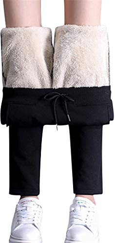 ASKSA Hose Damen Thermo Wanderhose Gefütterte Sweathosen Winter Warm Sportliche Jogginghosen mit Innenfleece Outdoor Sweathose (Schwarz,L) von ASKSA