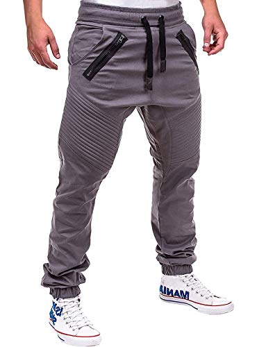 ASKSA Jogginghose Herren Jogginganzug Jogger Männer Sporthose Fitness Hose Slim Fit Freizeithose Streetwear Hosen Einfarbig (Grau, M) von ASKSA