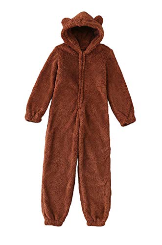 ASKSA Kinderoverall Kostüm Onesie Jumpsuit Superplüsch Warme Mädchen Pyjama Jungen Overall Schlafanzug mit Kapuze Flauschig (Braun,6-7 Jahre) von ASKSA