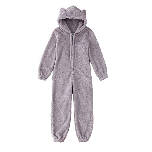 ASKSA Kinderoverall Kostüm Onesie Jumpsuit Superplüsch Warme Mädchen Pyjama Jungen Overall Schlafanzug mit Kapuze Flauschig (Grau,8-9 Jahre) von ASKSA