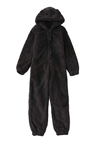 ASKSA Kinderoverall Kostüm Onesie Jumpsuit Superplüsch Warme Mädchen Pyjama Jungen Overall Schlafanzug mit Kapuze Flauschig (Schwarz,4-5 Jahre) von ASKSA