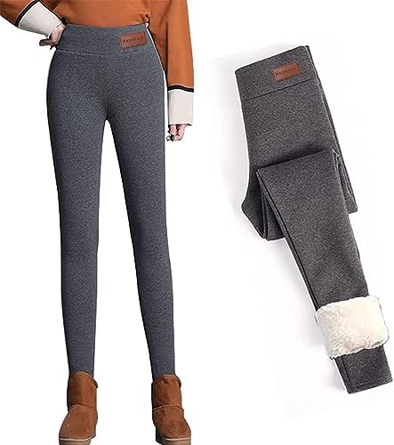 ASKSA Leggings Damen Hoher Taille Plus Samt Verdicken Mit Fleece Gefüttert Slim Lange Warm Elastische Yogahosen Herbst Winter Thermoleggings(A Grau,S) von ASKSA