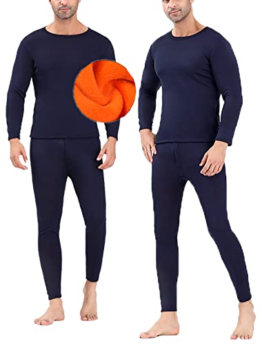 ASKSA Thermounterwäsche Herren Innenfleece Set Extra Warmes Dickes Thermo Unterwäsche Atmungsaktiv Weich Thermobekleidung Männer Winter für Lauf (Dunkelblau,L) von ASKSA